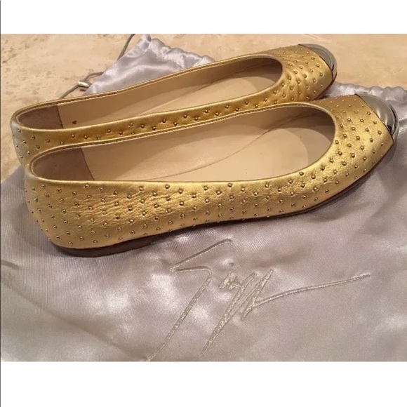 GIUSEPPE ZANITTI Gold Ballet Flats Capped Toe 38.5 - Picture 6 of 8